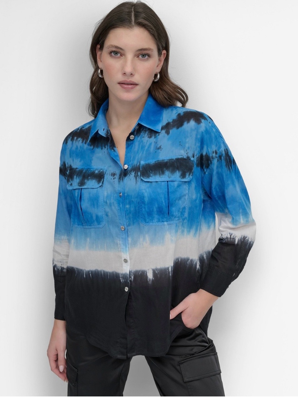 DKNY Women's Long-Sleeve Tie Dye Button-Front‎ Shirt SZ S NWT